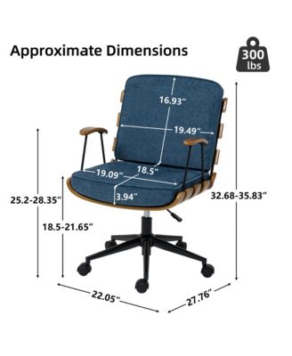 35.83"H Modern 360 Swivel Office Chair, Solid Wood Task Chair with Adjustable Height and Bent Wood