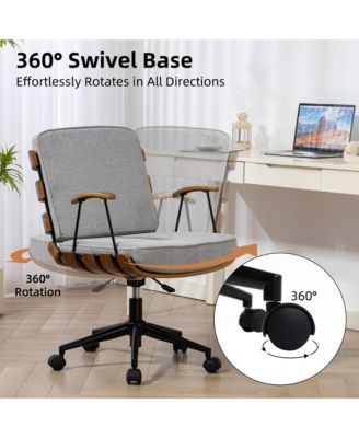 35.83"H Modern 360 Swivel Office Chair, Solid Wood Task Chair with Adjustable Height and Bent Wood