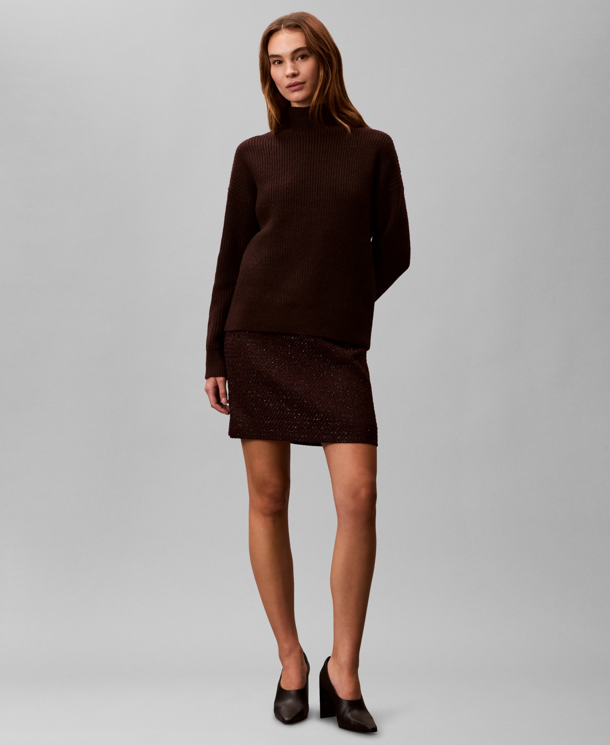 Calvin Klein Women's Relaxed Turtle Neck Sweater In Brown