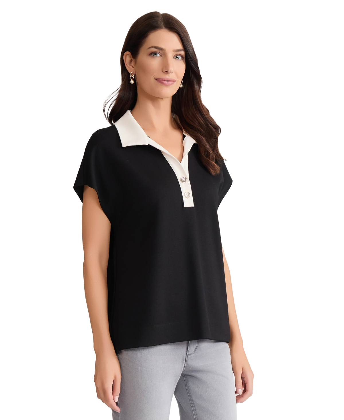 Jones New York Petite Short-Sleeve Extend Shloulder Polo Top