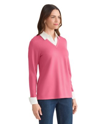 Petite Long-Sleeve Collared Top