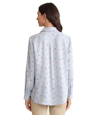 Petite Long-Sleeve Button Front Collared Top