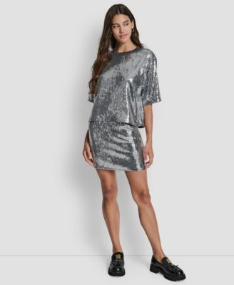 Women's Sequins Crewneck Boxy Short-Sleeve Relaxed T-Shirt