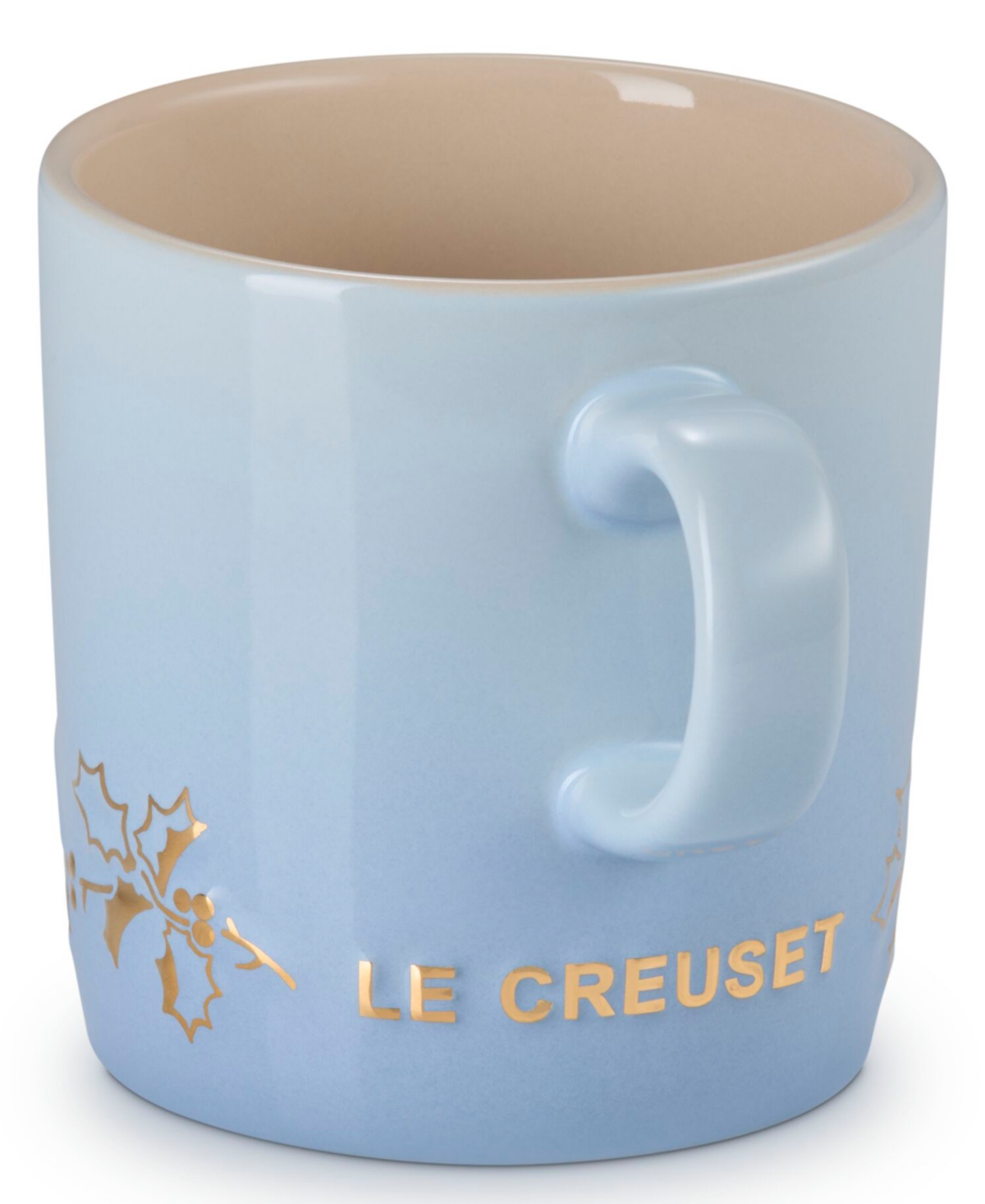 Le Creuset Stoneware Holly Collection 12 Oz. Gold Applique London Mug In Blue