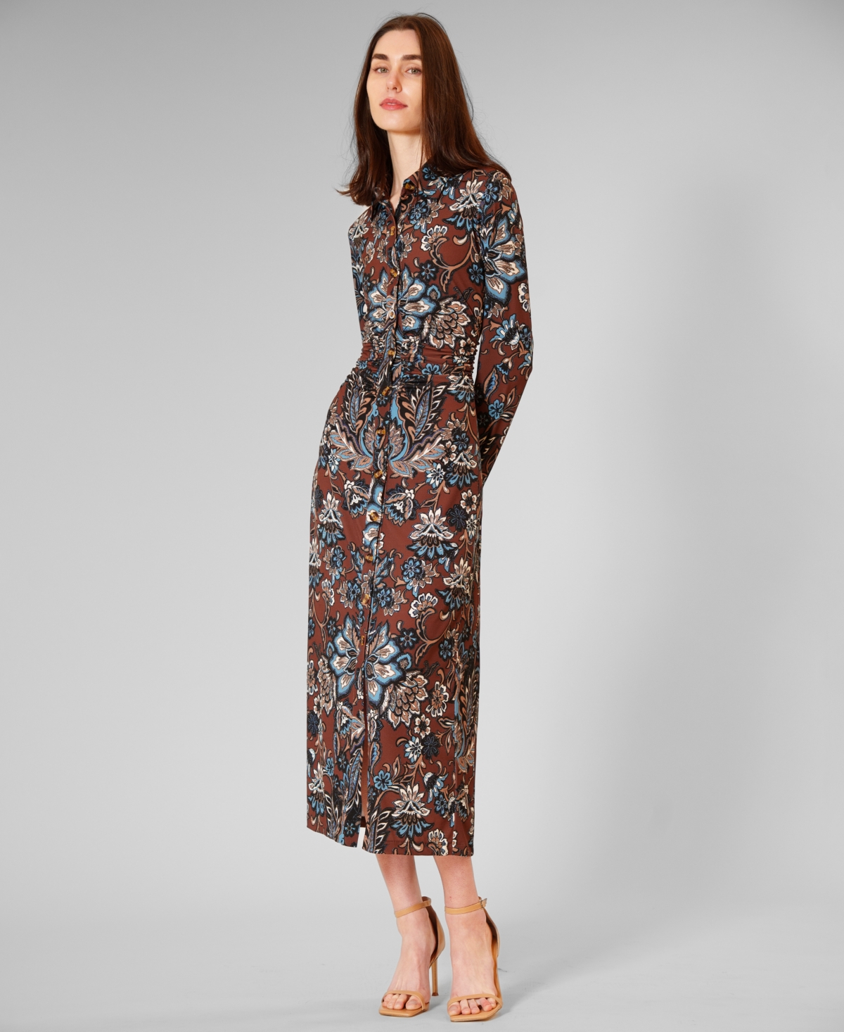 julia jordan Women's Printed Long-Sleeve Collared Dress