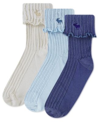 abercrombie kids - 3-Pack Crew Length Lettuce Hem Socks