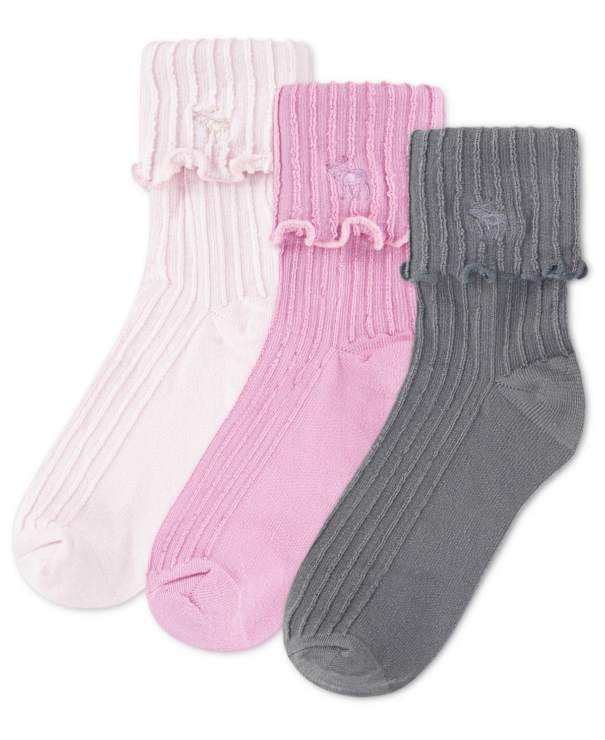 Abercrombie Girls 3-pack Crew Length Lettuce Hem Socks In Multi