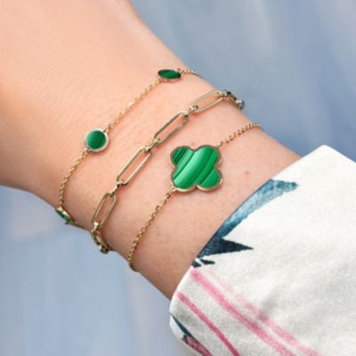 Malachite Bubble Chain Bracelet 14K Gold