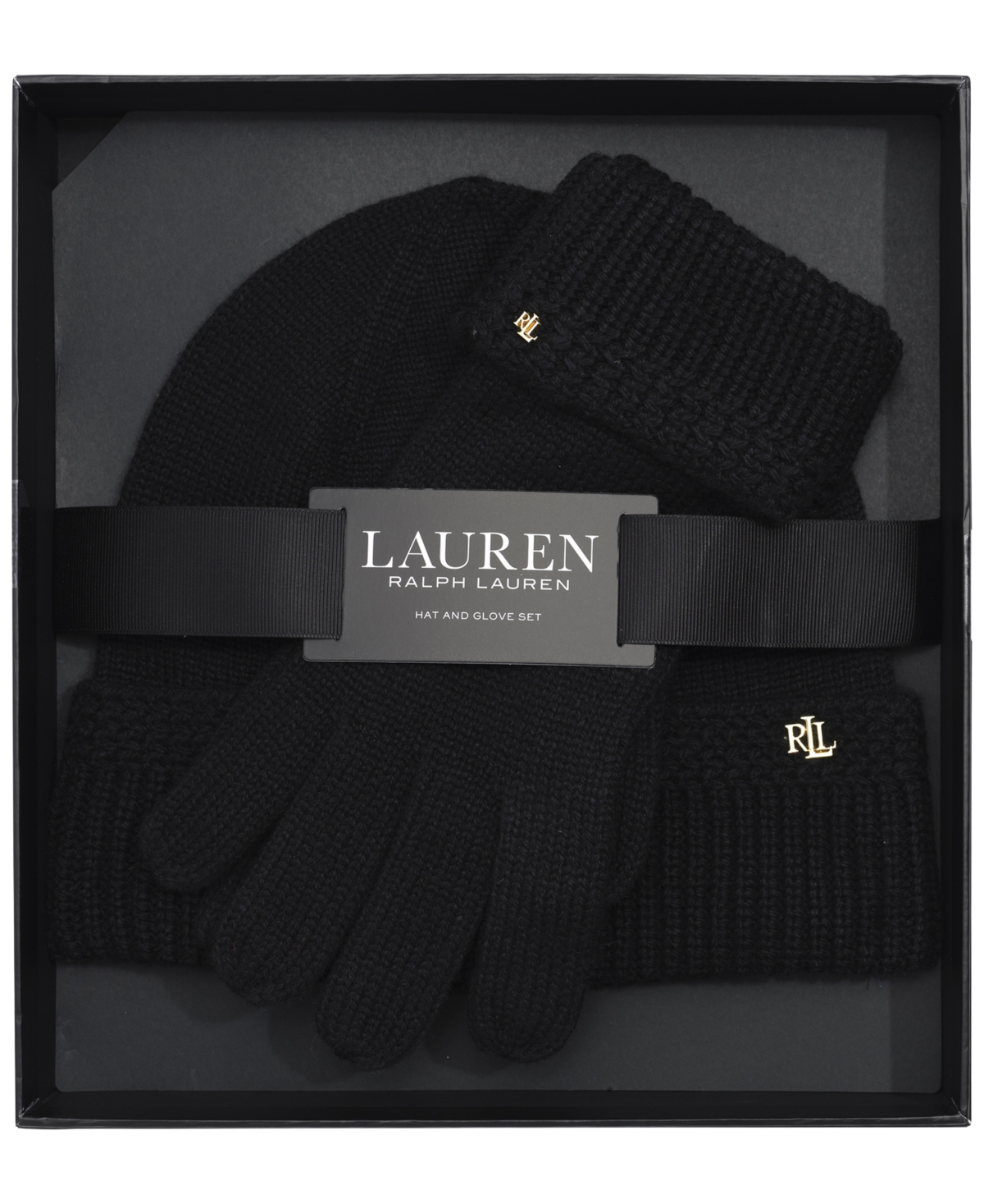 Lauren Ralph Racking Stitch Knit Beanie and Glove Giftset