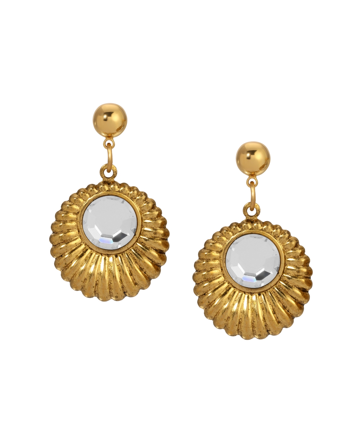 2028 Gold Tone Crystal Drop Round Earrings In Silver