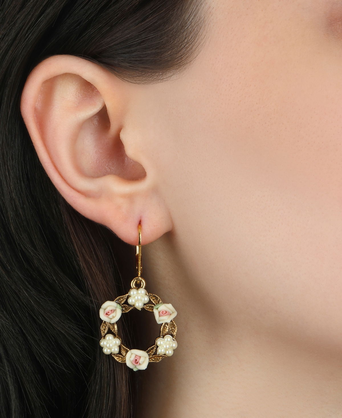 2028 Faux Cultivated Pearl White Flower Earrings In White
