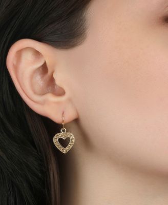 Gold Tone Heart Bead Drop Wire Earrings