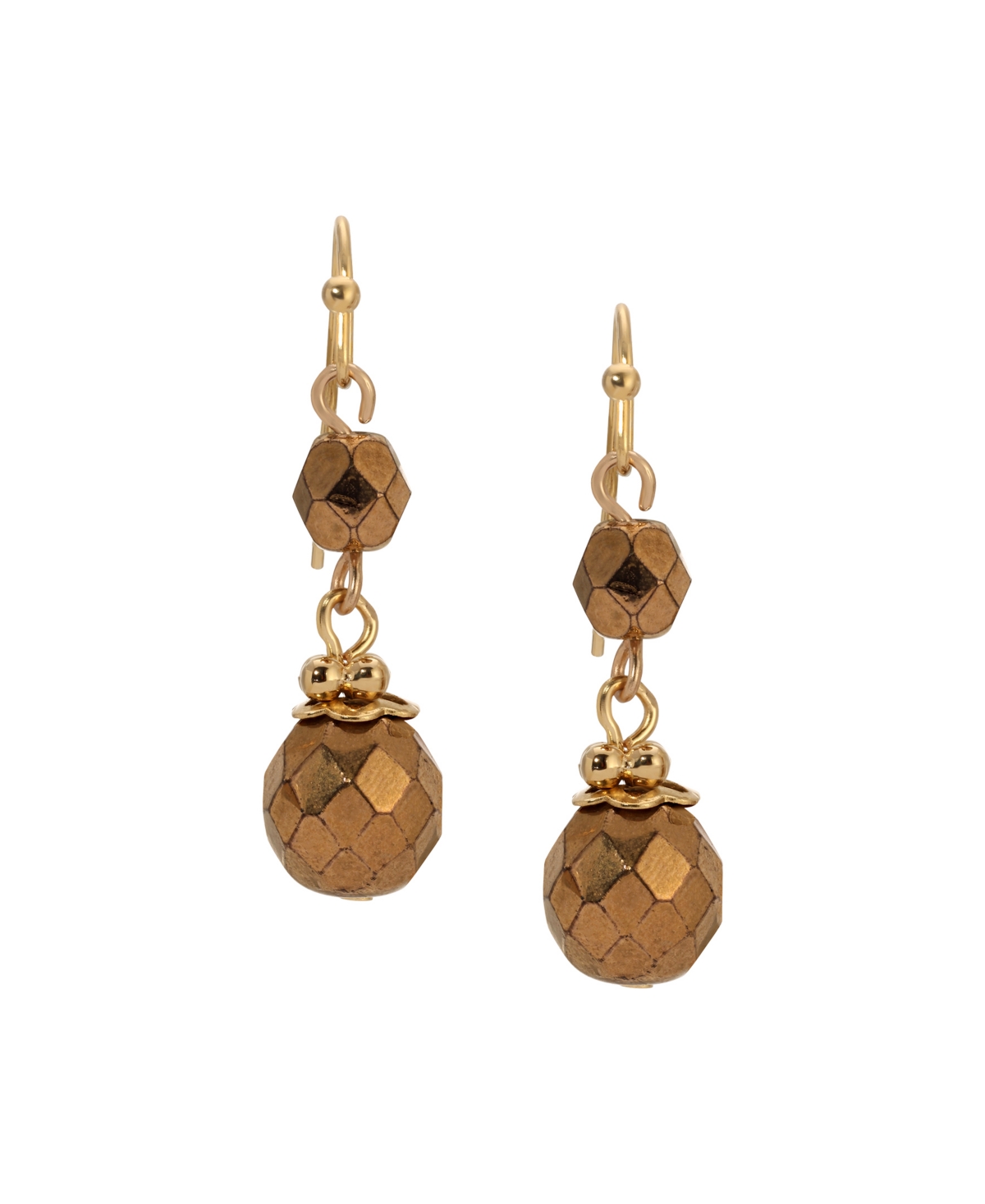 2028 Round Bronze Bead Drop Wire Earrings In Brown