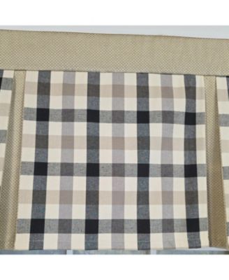 100% Cotton Bison Check Pleated  Unlined Windows Rod Pocket Valance 50" x 17"  Black