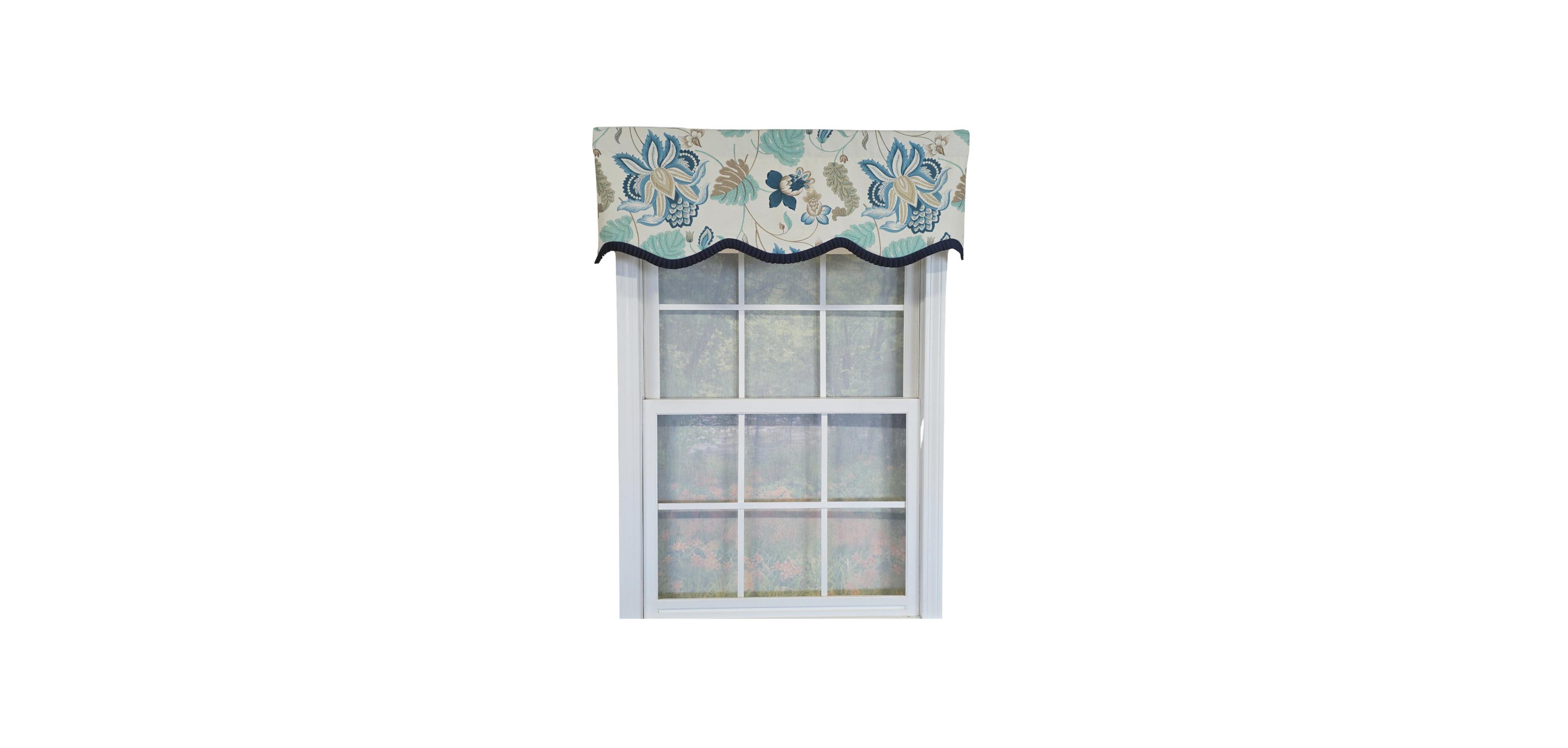 Rlf Home 100% Cotton Samanta Ruffled Provance Fully lined Windows Rod Pocket Valance 50" x 15" Blue