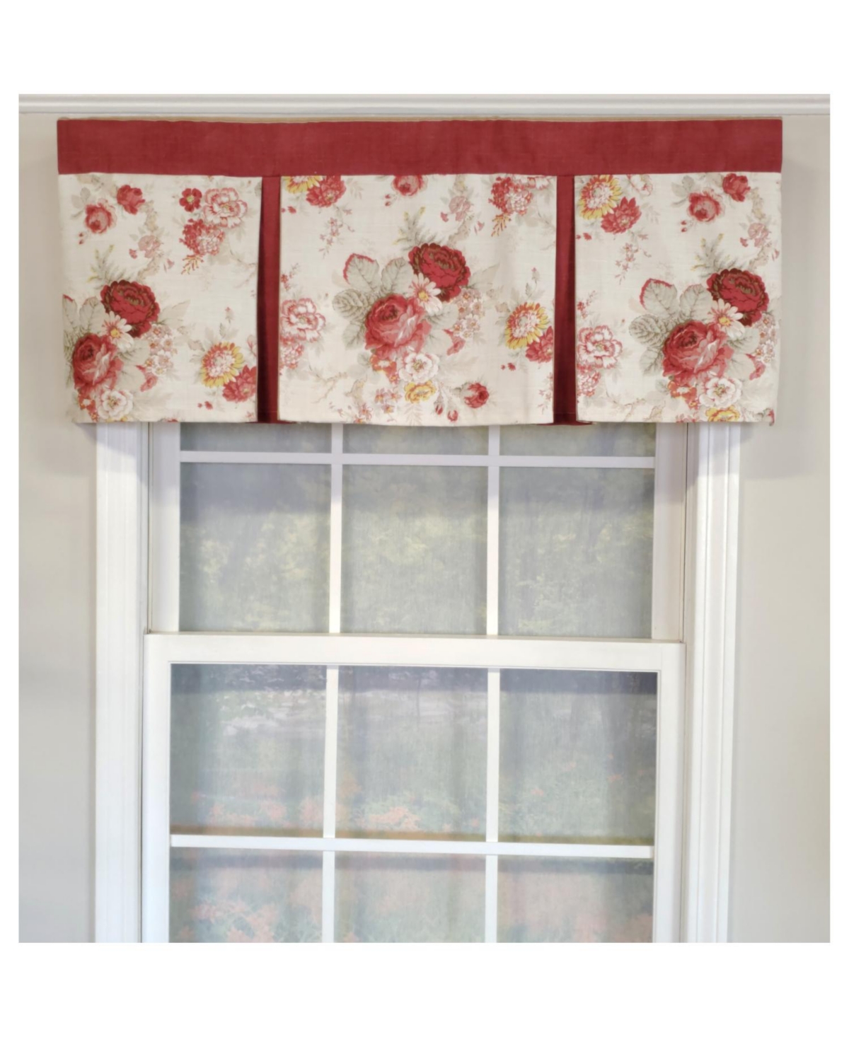 Rlf Home 3" Rod Pocket High Quality Fabric Norfolk Pleated Valance for Windows 50" x 16" Red