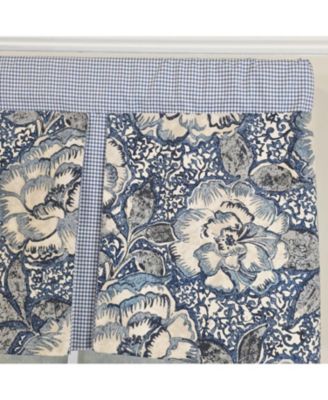 100% Cotton Peony Ball Pleated  Unlined Windows Rod Pocket Valance 50" x 17"  Blue