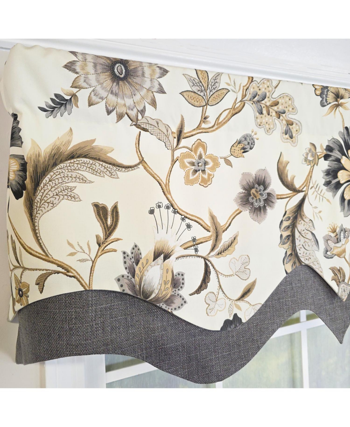 Rlf Home 100% Cotton Zanzibar D-Regal Fully lined Windows Rod Pocket Valance 50" x 17" Gray