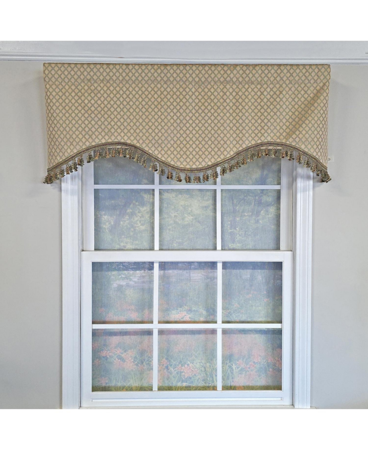 Rlf Home 100% Cotton Diamonds Cornice Fully lined Windows Rod Pocket Valance 50" x 17" Green