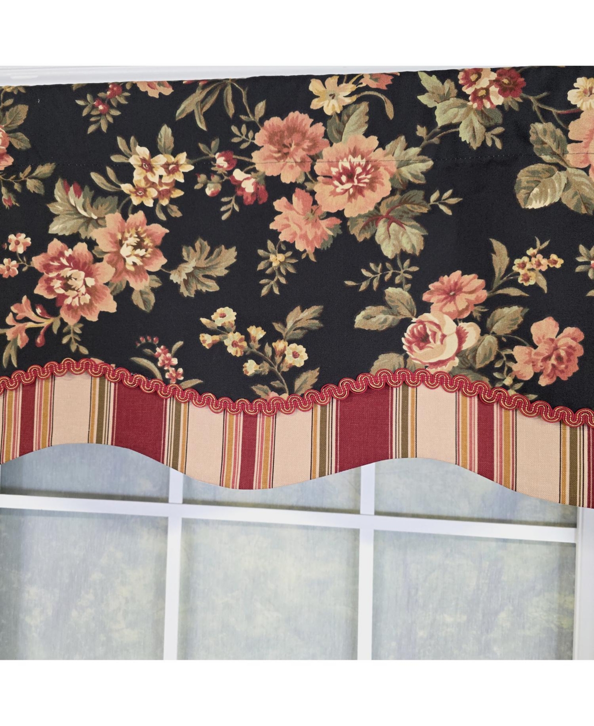 Rlf Home 100% Cotton Lancaster Glory Fully lined Windows Rod Pocket Valance 50" x 16" Black