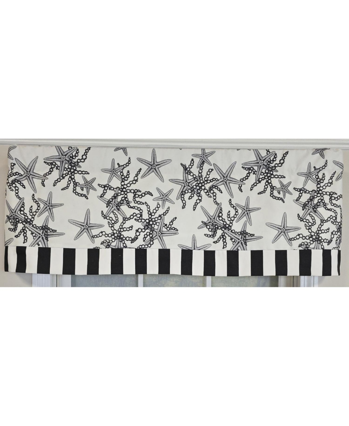 Rlf Home Reef Banded Valance Collection - 100% Cotton Window Treatment 50" x 16" Black