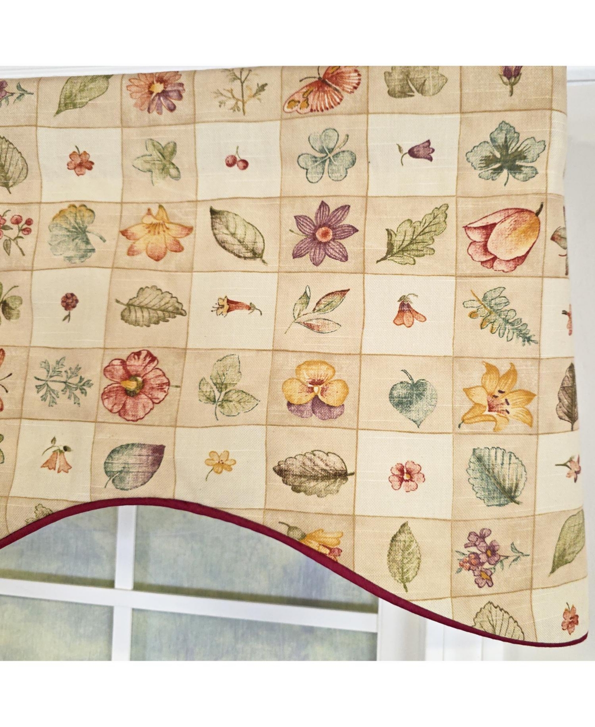 Rlf Home Botanical Cornice Valance - 100% Cotton with Ivory Lining 50" x 17" Beige