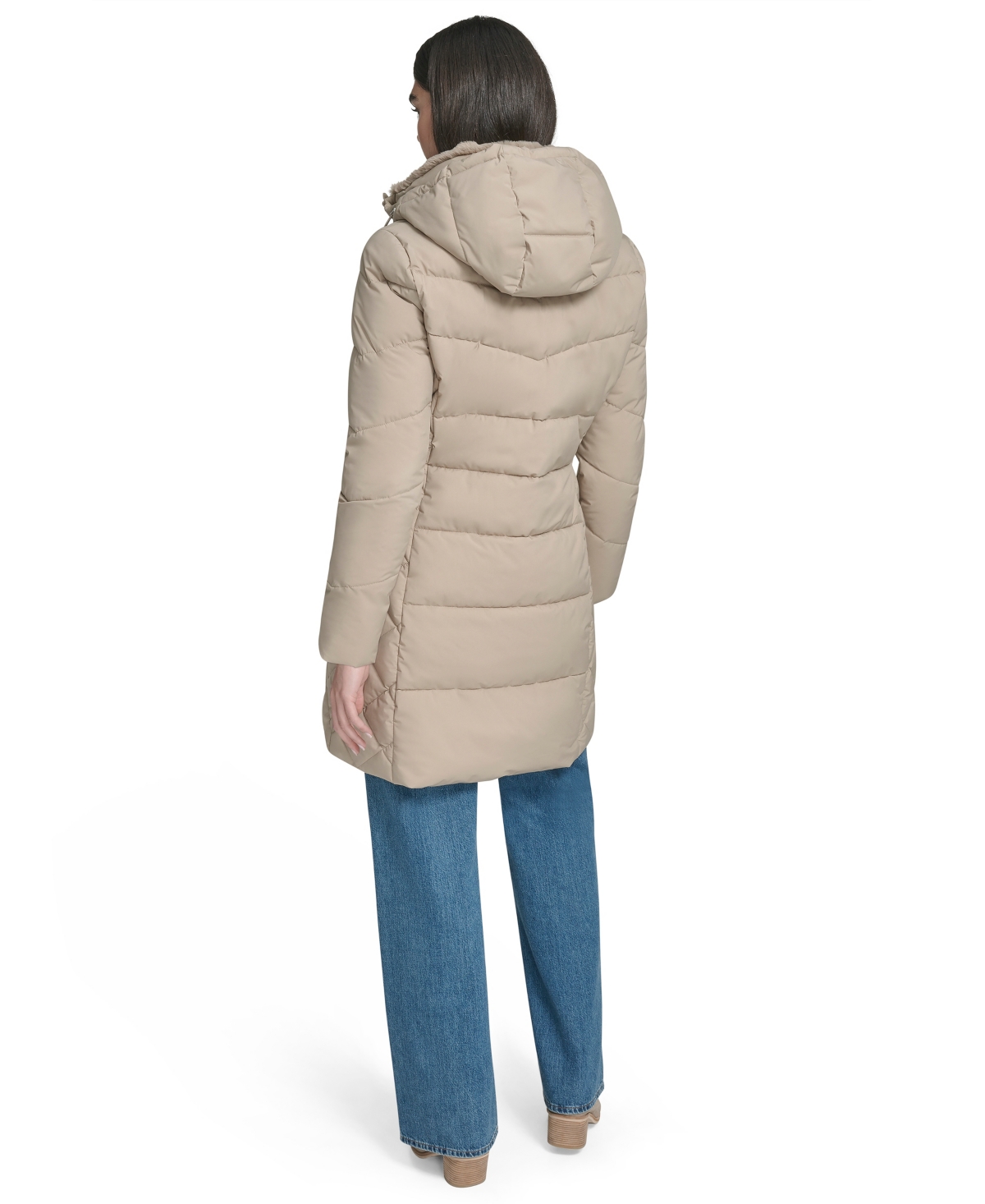 Calvin Klein Women's Collar Hooded Puffer Coat In Neutral