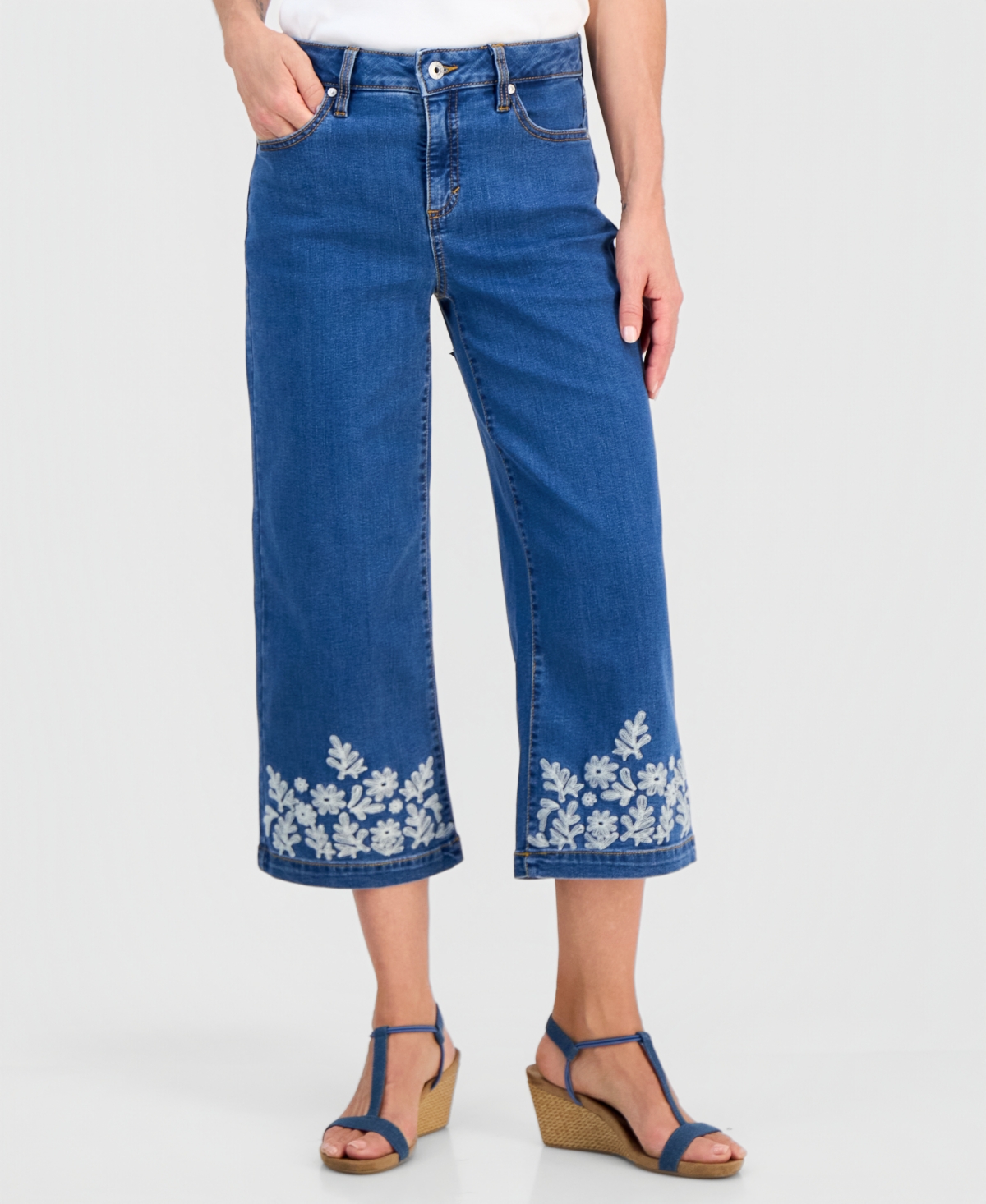 Style & Co Petite High-Rise Embroidered Wide-Leg Jeans, Macy's Exclusive