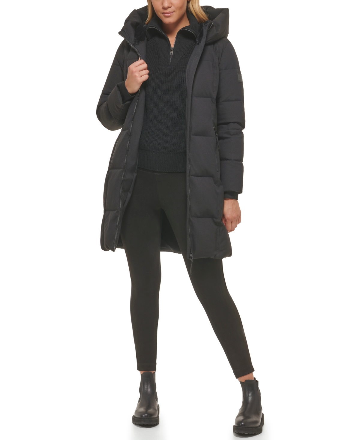 Calvin Klein Women's Stand Collar Hooded Puffer Coat In Black