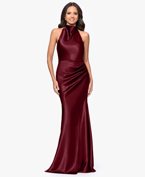 Petite Long Halter Dress - Burgundy