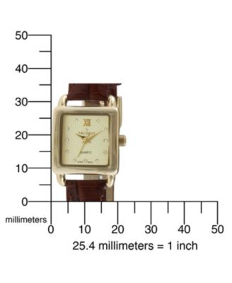 Women's 20mm Square Watch with Glossy Brown Leather Strap