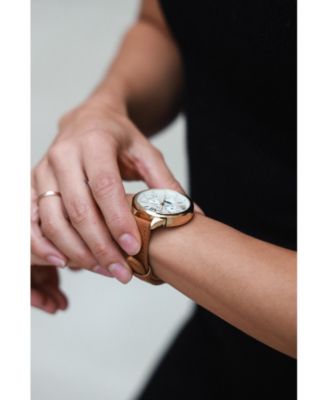 Women 38mm Watch Multi Function Suede Leather Strap