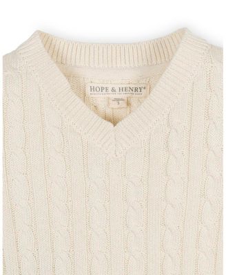 Boys Organic Long Sleeve V-Neck Cable Sweater