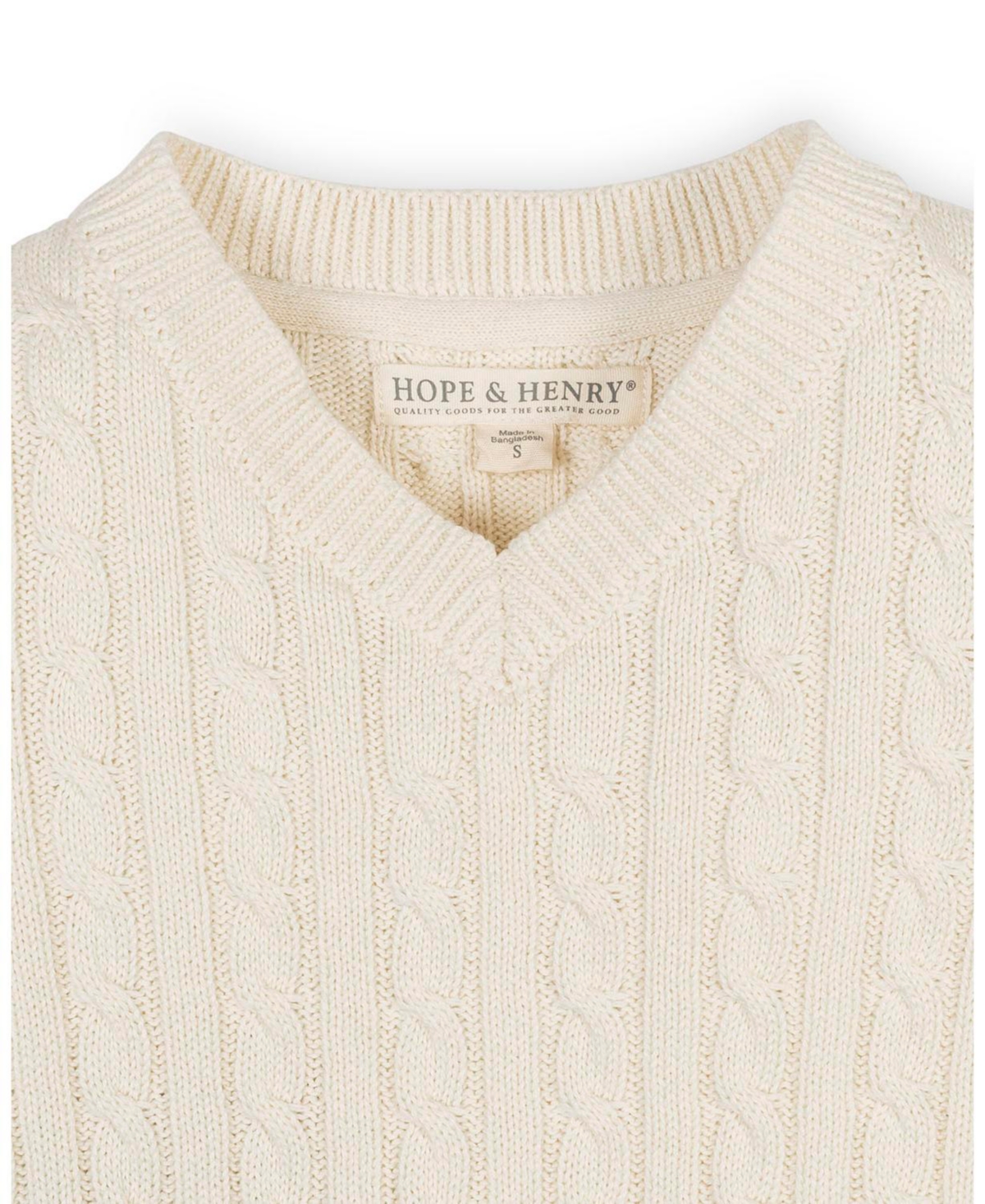 Hope & Henry Boys Organic Long Sleeve V-Neck Cable Sweater