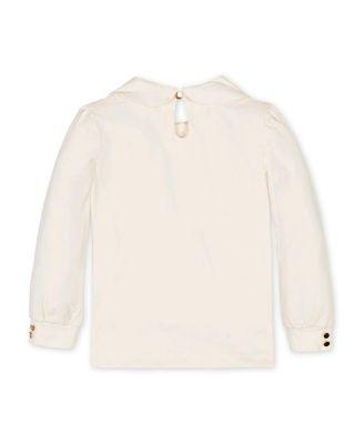 Girls Organic Long Sleeve Knit Top with Woven Collar