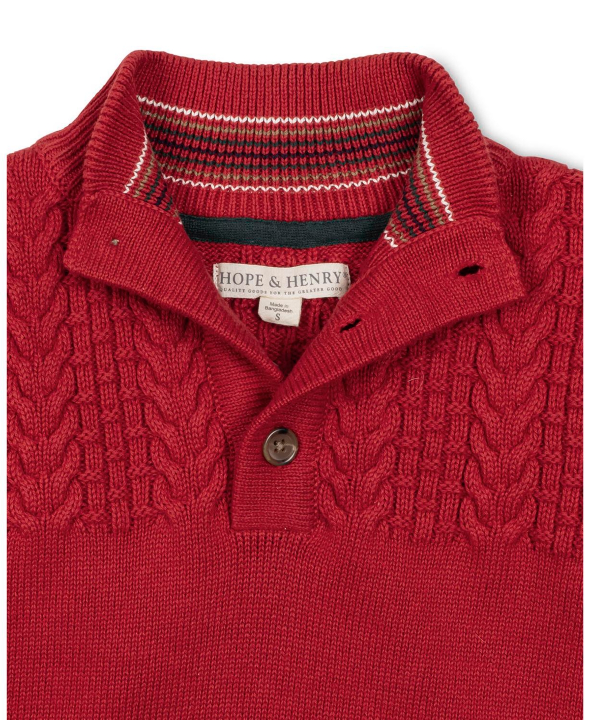 Hope & Henry Boys Organic Long Sleeve Mock Neck Sweater with Cable Yoke