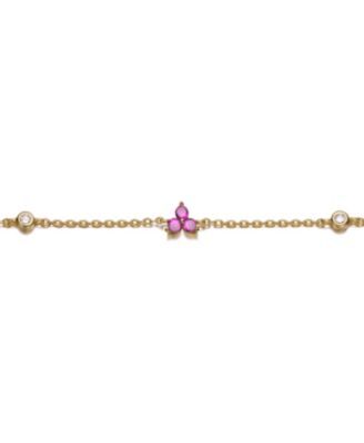 Beautiful 14K Gold Plated Chain Link Charm Bracelet with Colored Cubic Zirconia