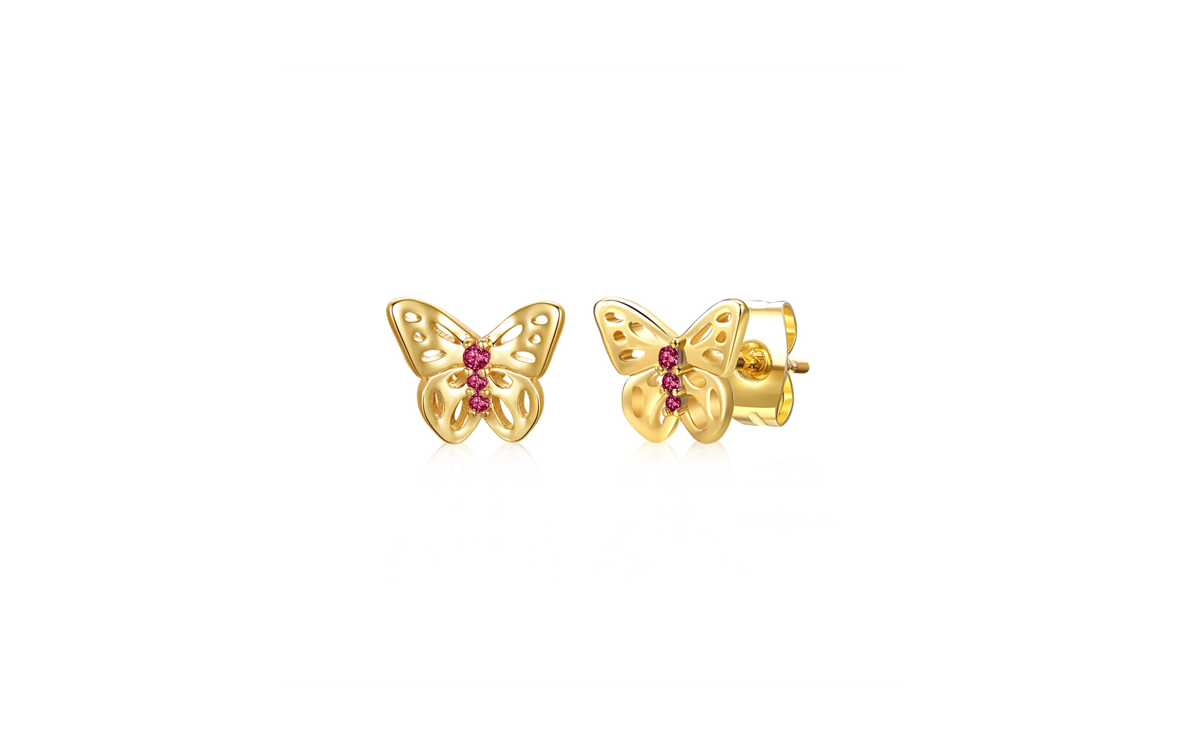 Enchanting 14k Yellow Gold Plated 3-Stone Filigree Butterfly Stud Earrings with Cubic Zirconia
