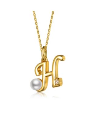 Kids/Teens Personalized 14K Gold Plated Initial Pearl Pendant Necklace