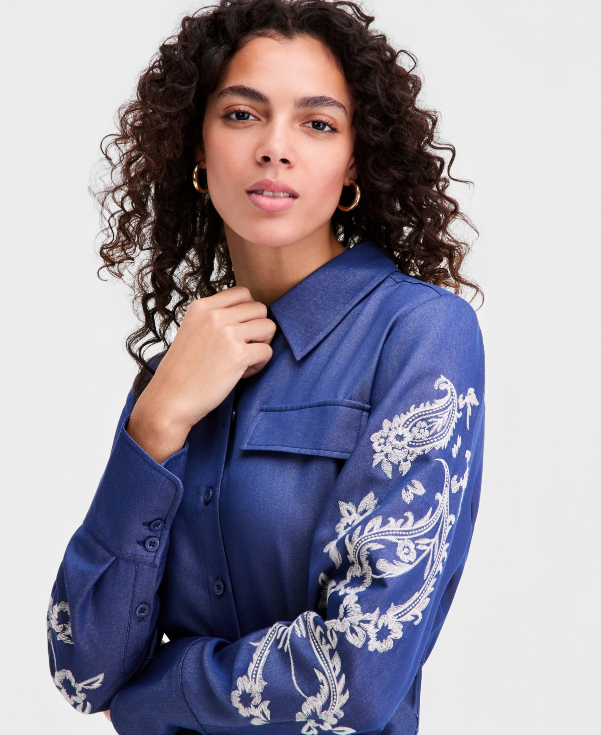 Sam Edelman Women's Embroidered-Sleeve Denim Shirtdress