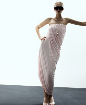 MANGO - Women's Asymmetrical Strapless Ruched Dress