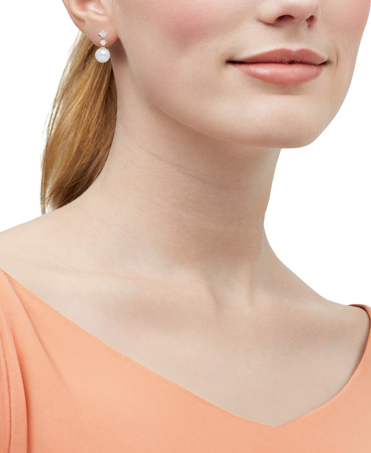 Grown With Love White Ming Cultivated Pearl (9-10mm) and Lab Grown Diamond Earrings (3/4 ct. t.w.) in 10K Yellow Gold