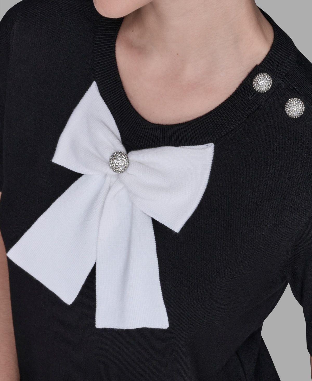 Karl Lagerfeld Paris Women's Crewneck Big Bow Applique Detail Sweater