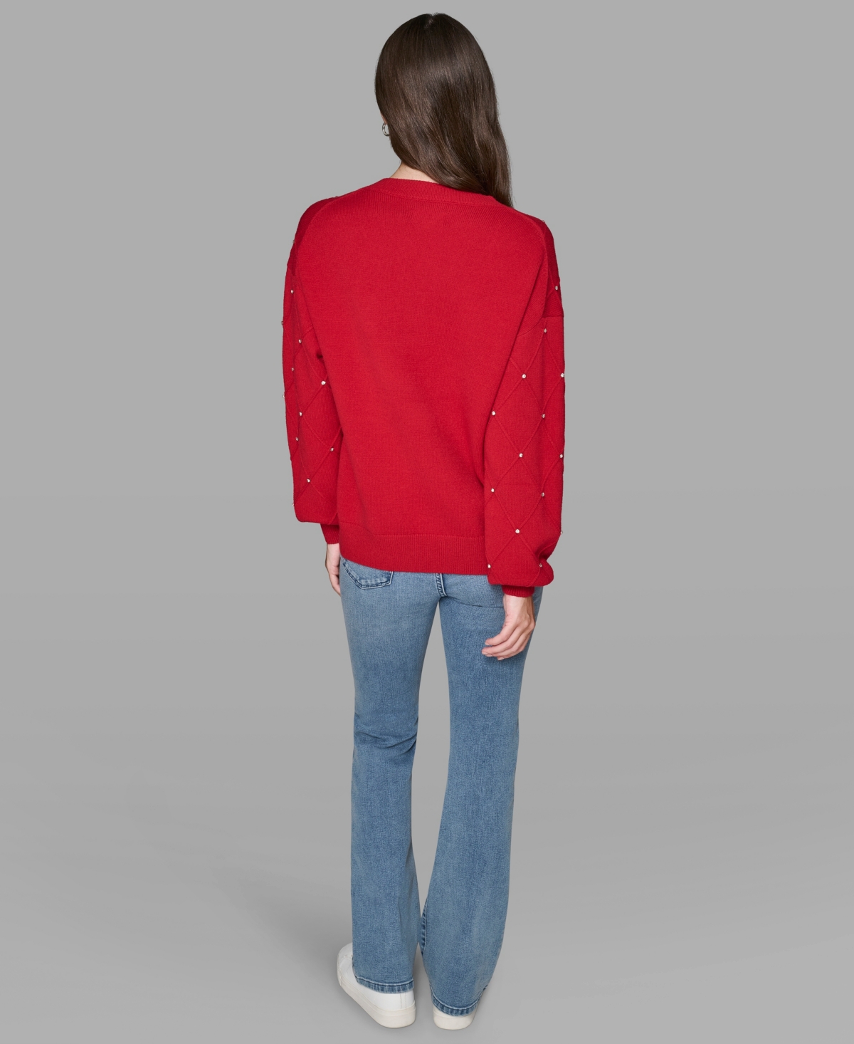 Karl Lagerfeld V-neck Diamond Pattern Sweater In Brown