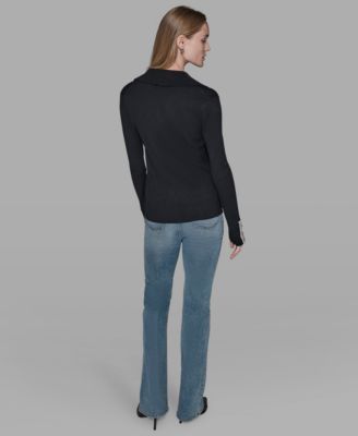 Women's Open Collar Button Down Sweater