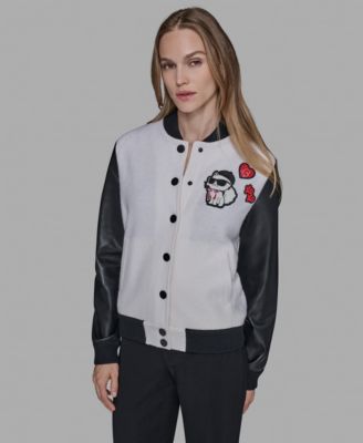 KARL LAGERFELD PARIS - Women's Choupette Knit Bomber Crewneck Jacket