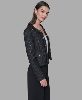 Women's Cropped Collarless Tweed Jacket