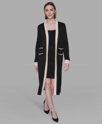 Framed Long Button Down Cardigan Sweater