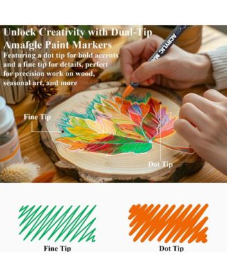 24 Colors Acrylic Markers Set, Dual Tip Fine & Dot Point Acrylic Paint Pens for Rocks, Wood, Canvas, Stone and Drawing & Art Supplies