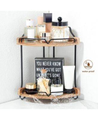 2 Tier Bathroom Countertop Organizer - Wood Corner Bathroom Counter Storage for Makeup & Skincare, Makeup Organization for Vanity